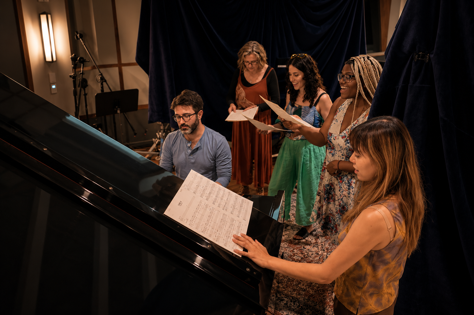 A rehearsal and creative preparation session at a piano
